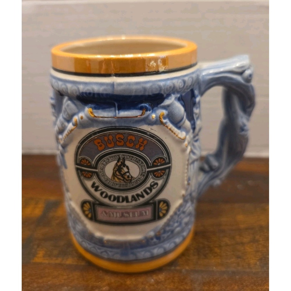 Vintage Rare Busch Woodlands & Museum Cooperstown NY Clydesdales Beer Stein Mug